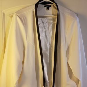 White faux leather trim blazer